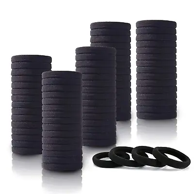 100PCS Black Hair Ties For Women Girls: Seamless Thick Hair Bands. No Damage Ela • £11.58