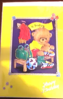Hand Crafted 8 Year Old Boy Birthday Card ( Bear Character Playing Football ) • £1.99