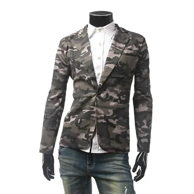 Men's One Button Slim Fit Camouflage Jacket Blazer Long Sleeve Casual Outdoor L  • $53.99
