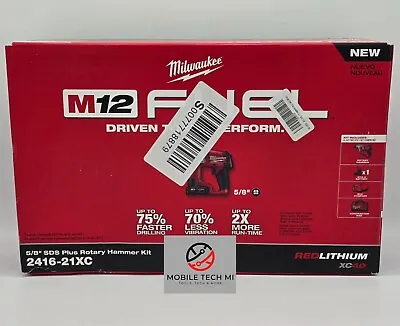 Milwaukee M12 FUEL 5/8  SDS Plus Rotary Hammer Drill Kit + 4.0 Battery 2416-21XC • $199.98