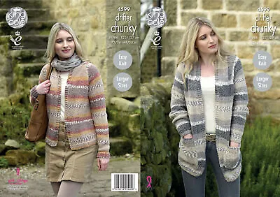Easy Knit Long Or Short Cardigans Ladies Chunky Knitting Pattern King Cole 4599 • £3.99
