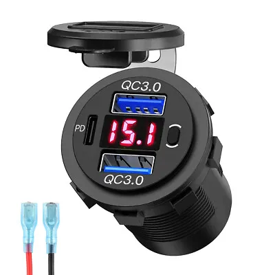Dual QC 3.0 USB + PD Type-C Fast Car Charger Socket Adapter Power Outlet 12V 64W • £12.99