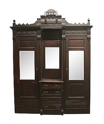 1880s Victorian Built In Walnut Armoire With Dresser & Mirrors • $2280
