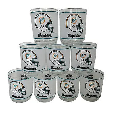 NFL Miami Dolphins 1980s 12oz Mobil Gas Frosted Glass Cup Set Of 9 • $40