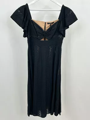 BCBGMAXAZRIA NWT Women Size 10 Black Embroidered Cut-Out Fit & Flare Dress • $66.99