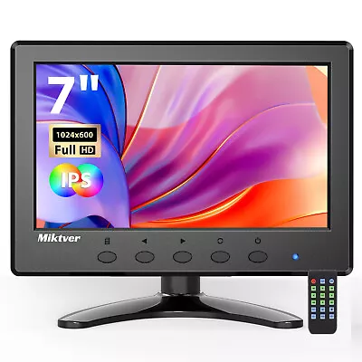 Miktver 7inch Monitor Small HDMI Display Screen1024x600 IPS W/ Remote Control • £56.39