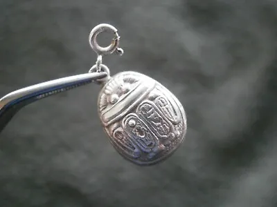 Scarab Beetle With Hieroglyphs Vtg 925 Sterling Silver Clip Charm Pendant  1.5g • $22.50