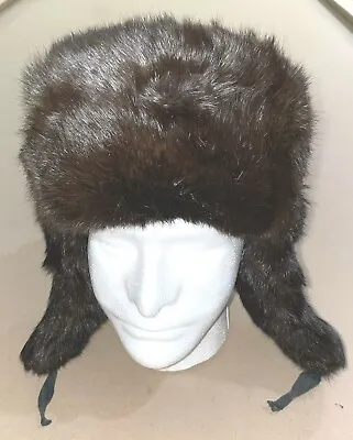 Vintage Dark Brown Russian Ushanka Hat Real Mink Fur  • $510