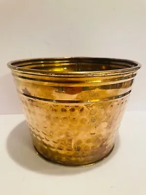 Vintage HOSLEY Solid Brass Planter Pail Made In India 5” By 7” Hammered Brass • $15