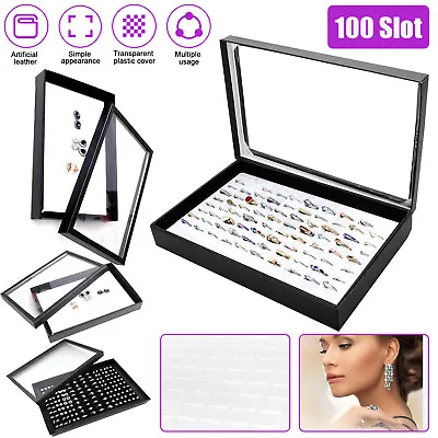 100 Slots Jewelry Ring Display Organizer Case Tray Holder Earring Storage Box • $9.98