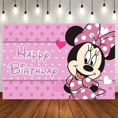 Minnie Mouse Party Backdrop Children Disney Wall Birthday Decorations Background • £0.99