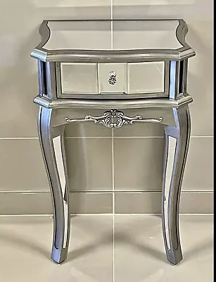 £99.99 • Buy Argent Mirrored 1 Drawer Bedisde Cabinet Lamp Side Table Bedroom Antique Silver