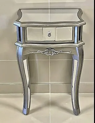 £99.99 • Buy Argent Mirrored 1 Drawer Bedisde Cabinet Lamp Side Table Bedroom Antique Silver