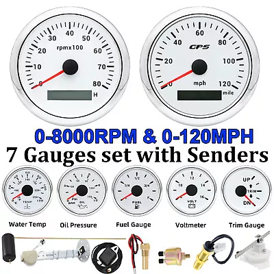 7 Gauges Set 85mm GPS Speedometer 0-120 MPH Waterproof For Marine Boat Car Truck • $166.51