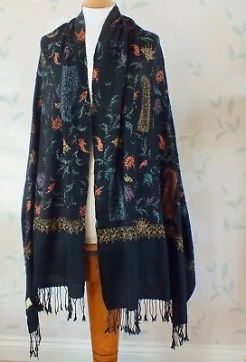 £50 • Buy Vintage  WRAP/ THROW From KASHMIR In Black Which Is Heavily Embellished