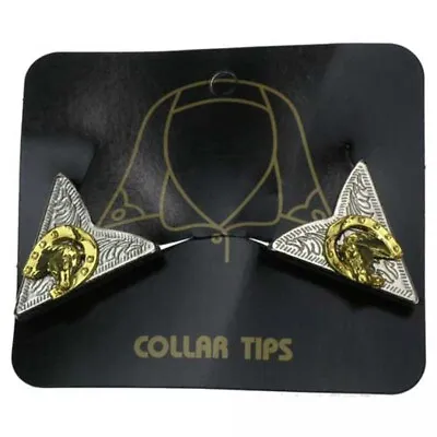 Collar Tips With Horse's Head And Horseshoe 3D Western • £15.11