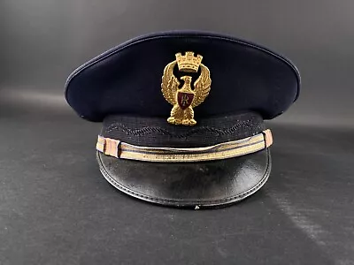 Vintage Italian Military State Police Service Peak Cap Blue Size 56 • $129.99