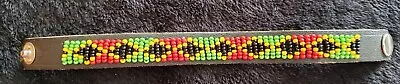 Leather Seed Bead Bracelet Cuff Tribal Hippie Woodstock Bohemian Chic Red Yellow • $10