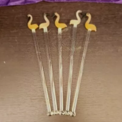 Vintage Glass Flamingos Swizzle Sticks - Set Of 5 • $15