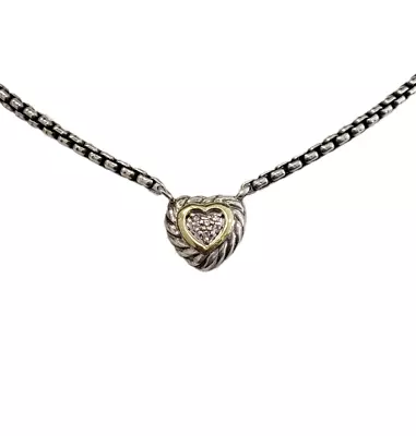 David Yurman Silver & 18K Yellow Gold Heart Necklace With Diamonds Preowned • $454