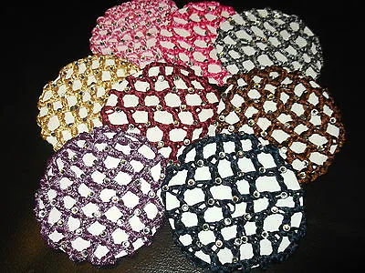 £2.45 • Buy Diamante Bun Hair Net Thick Mesh Small Fabric Crochet Ballet Dance 10cm Wide