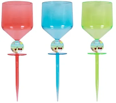 Set Of 3 Coloured Floating Wine Glasses With Ground Stake Water Beach Or Grass • £6.69