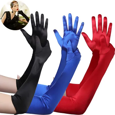 Womens Satin Evening Gloves 21'' Long Party Dance Elbow Length Opera Gloves US • $6.98