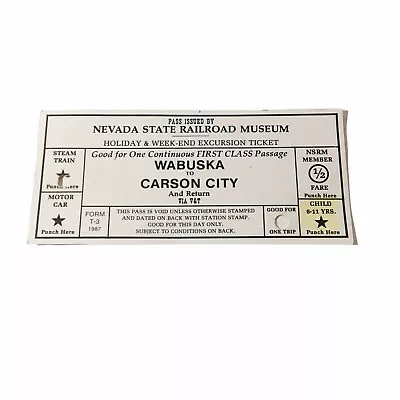 Vtg Nevada State Railroad Museum 1999 Train Ticket Stub Wabuska To Carson City • $14.95