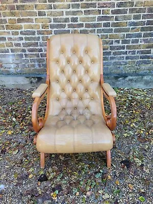Antique Chesterfield Leather Button Back Slipper Chair  • £179
