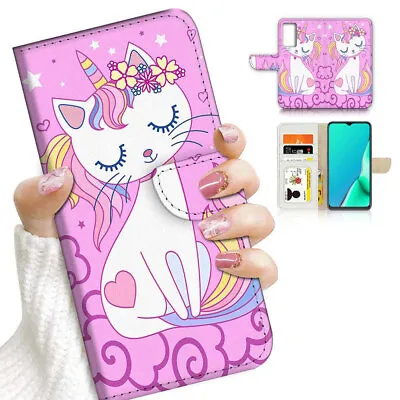 ( For Oppo A57 ) Wallet Flip Case Cover PB24464 Cute Flower Cat • $13.99