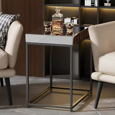 Modern Mirrored End Table Accent Table Silver Mirror Glass Tabletop Living Room • $59.96
