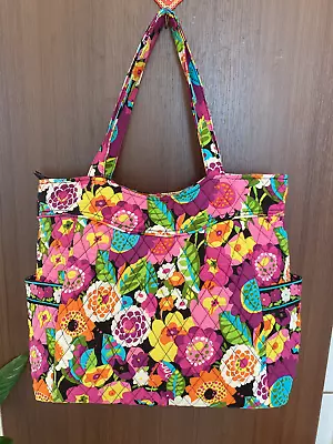 $29 • Buy New Vera Bradley Va Va Bloom Large Pleated Tote Shoulder Bag RED Handbag