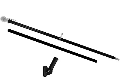 6ft Spinning Flag Pole Kit Black Flag Pole & Bracket Kit Tangle Free Flag Pole • $32.95