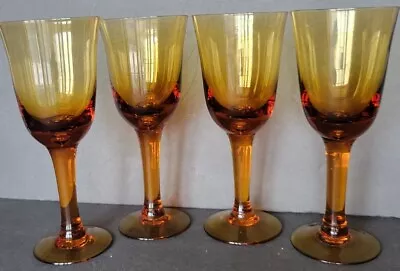 Amber Wine Glasses Goblets Handblown Set Of 4 12oz Vintage  • $42