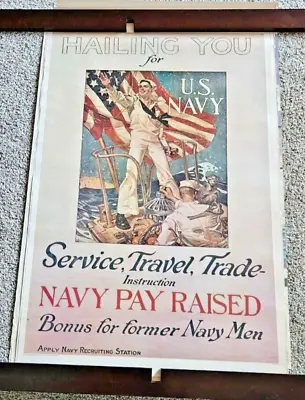 Vintage US Navy Official Military Hailing For You Propaganda Poster 1973 • $40.32