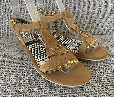 $21.97 • Buy Jessica Simpson Womens Sandals Leather Bohemian Fringe Brown Strap Shoes Size 7M