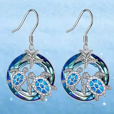 Elegant Rainbow Mystical Fire Topaz 925 Sterling Silver Sea Turtle Hook Earrings • $19.74