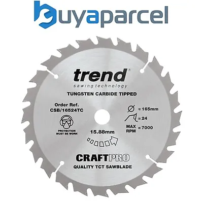 Trend 165mm Craft Saw Blade 16mm Bore 24T Thin Kerf Cordless Circular Saw Blade • £16.58