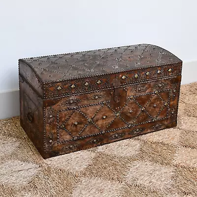 Early 20th Century Iberian Leather Trunk Chest Storage Chest Coffer Blanket Box • £750