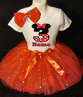 MINNIE MOUSE **With NAME** 3rd Third 3 Birthday Red Tutu Dress Fast Shipping  • $17.50