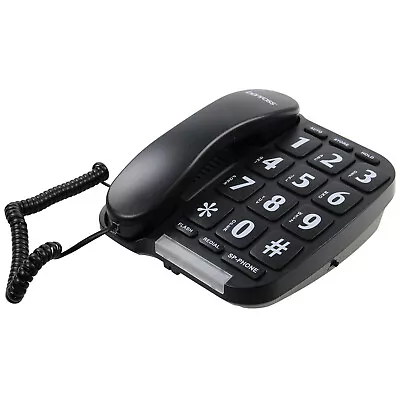 Benross Big Button Black Wall Mountable Corded Phone Telephone With Loud Speaker • £18.95