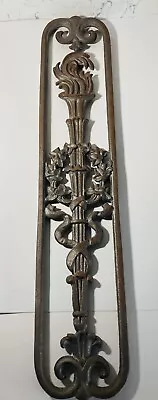 Vintage Torch/Flame/Leaves Cast Iron Fence Panel Garden Decoration 26 X 5” • $49.99