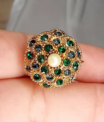 ** RARE Vintage Sheffield Domed Faux Pearl Rhinestone Ring Watch - Works • $160