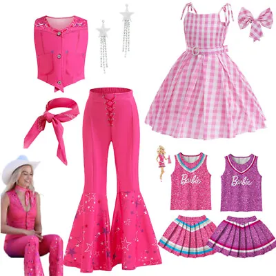Girls Barbie Costume Princess Cheerleader Fancy Dress Tartan Skirt Vest Outfit • £4.27