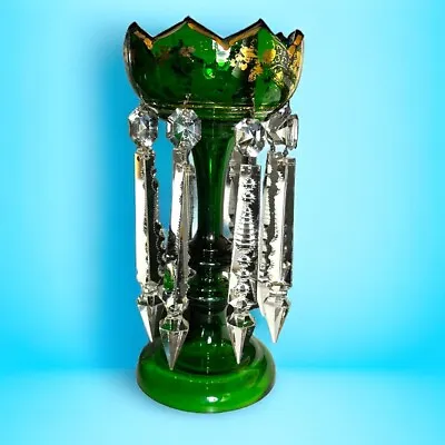 Antique Victorian Bohemian Green Glass Cut Glass Mantle Lustre • $220
