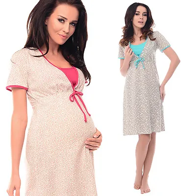 Purpless Maternity Hearts/Spots Print/Plain Maternity & Nursing Nightdress 4044n • £11.99