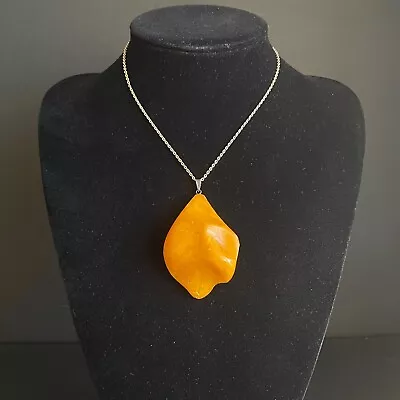 Antique Vintage Natural Amber Pendant Egg Yolk From Denmark Hand Polished Big • $290