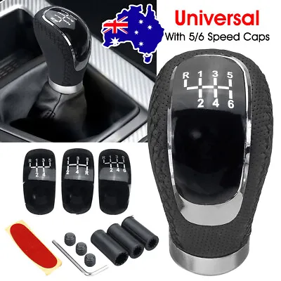 $21.69 • Buy Universal Manual 5 6 Speed Car Gear Stick Shift Knob Lever PU Leather W/ 3 Caps