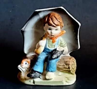 Vtg Arnart 5th Ave. Porcelain Hand Painted  Boy With Umbrella  Hummel Figurine • $15.99