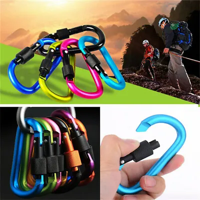 Set Of 6 Aluminum Carabiner D-Ring Clip Hook Climbing Keychain Screwgate Locking • £5.98